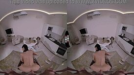 hey this good-hearted girl in dark vr shows shaved pussy and big tits up close