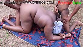 african bbw eastsidebabe begs outdoor pounding by two ebony bbc studs