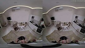 hey this good-hearted girl in dark vr shows shaved pussy and big tits up close