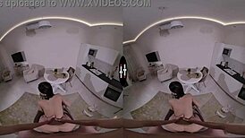 hey this good-hearted girl in dark vr shows shaved pussy and big tits up close