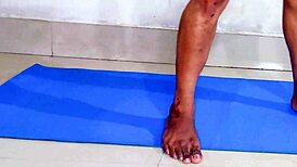 This sissy shemale's big clit and curvy ass tempt you during yoga workout