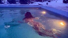 Monika Fox teases winter blowjob then fingers herself amid snowy woods