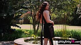 Megan Blake's big boobs bounce as she strips in the garden 😍🌺🍈