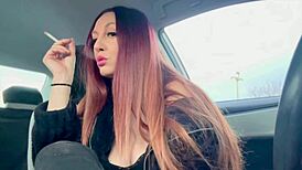 artemisia love's big tits smoke session in car with long hair