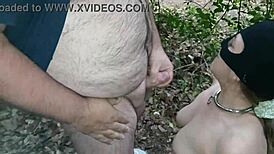 french slave maid flashes tits then gets dominated outdoors with facial cumshot