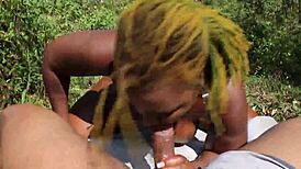 Damn Poizon Ivy, slobber all over Don Whoe's monster black cock with your deepthroat skills in the backyard garden