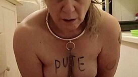 i'm your bound french milf slave pissing outdoors humiliated with dildo pov