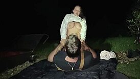 Whoa, watch wife get fucked while eating pussy at man camp!