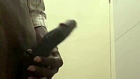 Skinny black college guy caught jerking huge cock in office bathroom cums double
