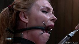 shackled gagged bdsm slut deepthroat vibrator red stockings bound rough tied whipping