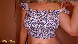 hot milf housewife licks and sucks her own big tits nipples!