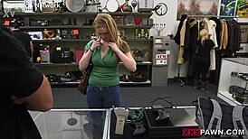 Blonde gives sloppy blowjob for massive facial cumshot on natural tits during hot game play