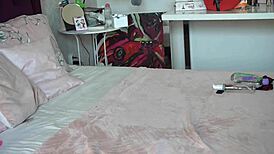 brunette latina rides big dildo then sucks it deep on webcam