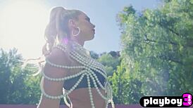 allie nicole's perfect big tits spill out as she strips lingerie teasing her curves