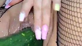 colombian curvy blonde milf rabitquicky squirts on cucumber in wet pussy closeup