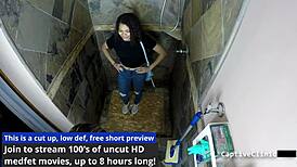 tsayyyy sneaks backstage to spread michelle anderson's gaping latex gloved pussy in shower