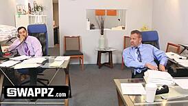 Horny Stepdads Swap Barely Legal Stepdaughters For Office Deepthroat Foursome