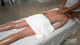 pervert masseur fingers oiled teen milf tight pussy makes her squirt fountain like crazy outdoors