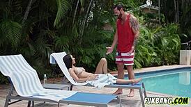 Busty chubby brunette stepdaughter begs for deep titty fuck and huge cock pounding during her massage session.