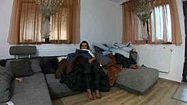 Milfycalla spreads legs in stockings, masturbates with dildo while dirty talking.