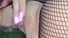 colombian curvy blonde milf rabitquicky squirts on cucumber in wet pussy closeup