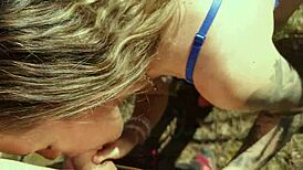 French Slut Fucked Doggy in Forest Swallows Cum