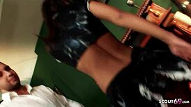 Sexy maid Sabrina Sweet's latex dress hides deep MMF anal with huge cocks