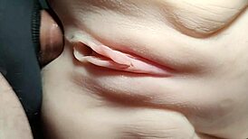 She rides double penetration toys close-up her shaved big pussy stretched wide like a fuck doll