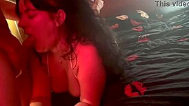 wife teases stud while cuckold hubby strokes himself nearby