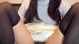 cute glasses japanese shemale masturbates quietly in private