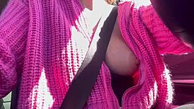 Italiana big tits milf Artemisia Love flashes juicy rack on sexy car ride