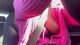 Italiana big tits milf Artemisia Love flashes juicy rack on sexy car ride