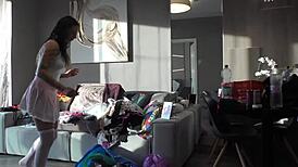 my skinny cheerleader babe's big naturals steal the porn casting show