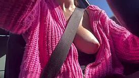 Italiana big tits milf Artemisia Love flashes juicy rack on sexy car ride