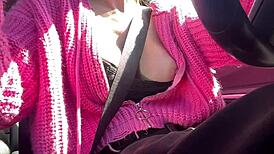 Italiana big tits milf Artemisia Love flashes juicy rack on sexy car ride