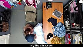 Officer rips my clothes spying me at work then fingers pussy on desk until juices drip everywhere