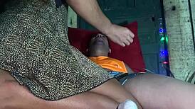 my best friend attacks my hairy pussy during live stream