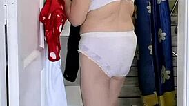 A Sneaky Day Peeping Granny Maria's Lingerie Toilet Fun Ends in Joi