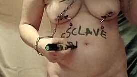 Humiliate me more, slave pins body in painful auto-session agony