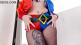 Arielle Aquinas As Sexy Harley Quinn Swallows Huge Cock Cum After Fleshlight Blowjob