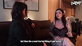 two hot brunette brazilian tattooed babes in california lick wet pussies and big asses to orgasm