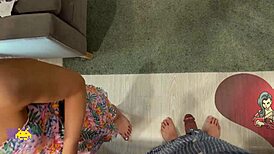 Skinny Brunette Babe Teases Monster Cock in Kitchen No Cum!