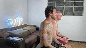 Athletic trans amigos bareback assfuck wet with creampie after party fitness fun