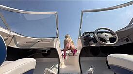 Blonde beauty in lingerie feels pure ecstasy fucking captain on boat