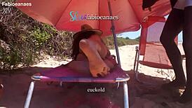 ebony gives beach massage to curvy married latina then anal fingers her ass