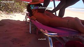 ebony gives beach massage to curvy married latina then anal fingers her ass