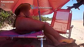 ebony gives beach massage to curvy married latina then anal fingers her ass