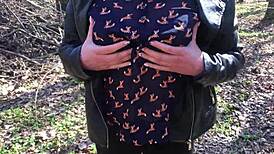 watch me finger fat pussy while hubby jerks in woods! 🌳💦