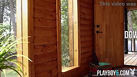 fit canadian blonde sky pierce strips nude in cabin