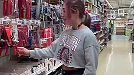 Busty Pierced Babe Flashes Big Nipples Everywhere In Home Store